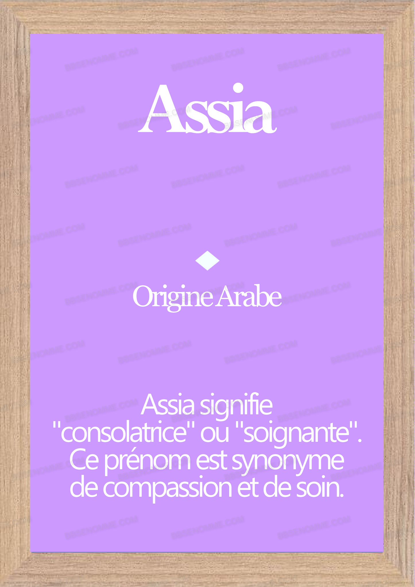 Tableau Prénom Assia Personnalisé - Origine et Signification