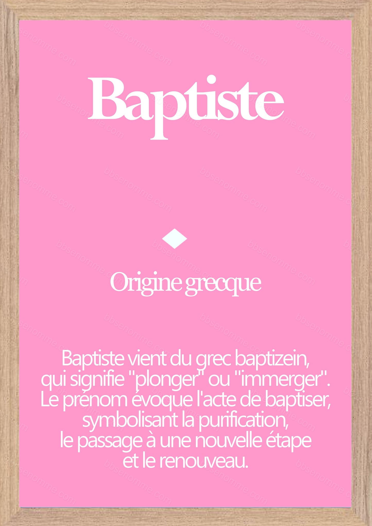 Tableau Prénom Baptiste Personnalisé - Origine et Signification