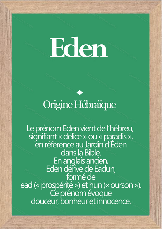 Tableau Prénom Eden Personnalisé - Origine et Signification