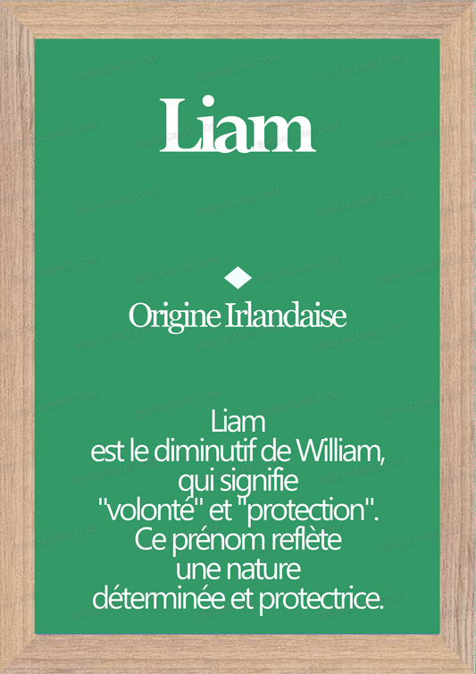 Tableau Prénom Liam Personnalisé - Origine et Signification
