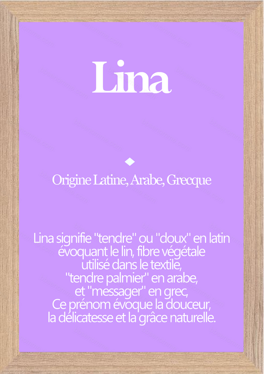 Tableau Prénom Lina Personnalisé - Origine et Signification
