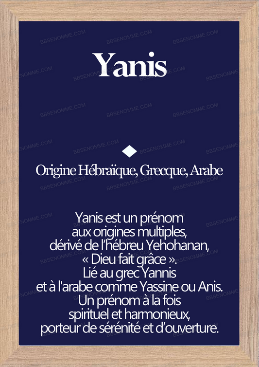 Tableau Prénom Yanis Personnalisé - Origine et Signification