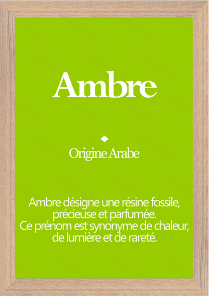 Tableau Prénom Ambre Personnalisé - Origine et Signification