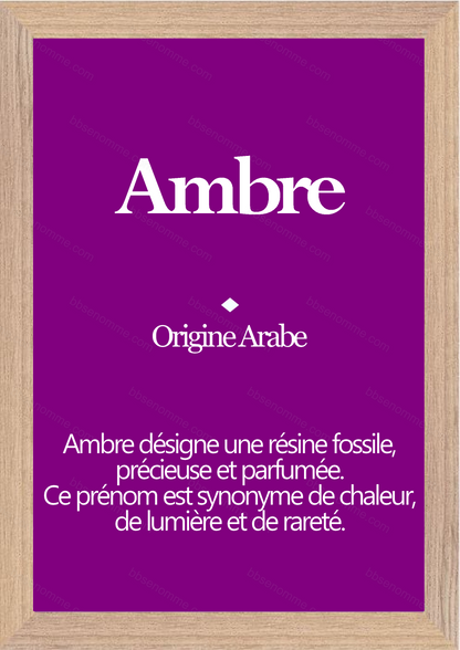 Tableau Prénom Ambre Personnalisé - Origine et Signification