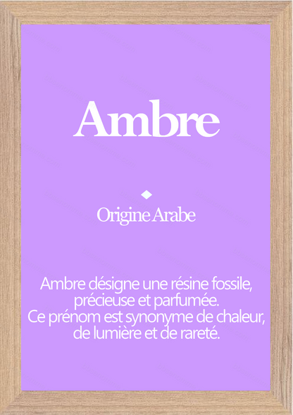 Tableau Prénom Ambre Personnalisé - Origine et Signification