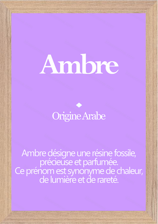 Tableau Prénom Ambre Personnalisé - Origine et Signification
