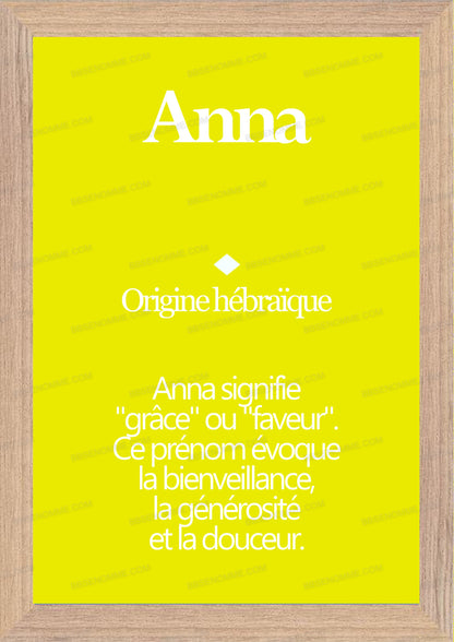 Tableau Prénom Anna Personnalisé - Origine et Signification