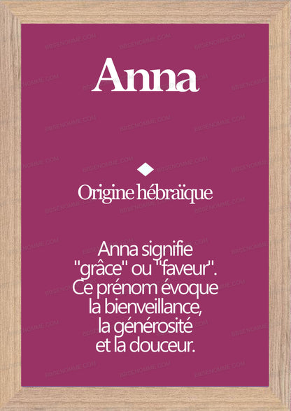 Tableau Prénom Anna Personnalisé - Origine et Signification