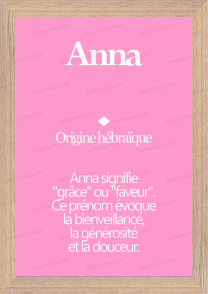 Tableau Prénom Anna Personnalisé - Origine et Signification