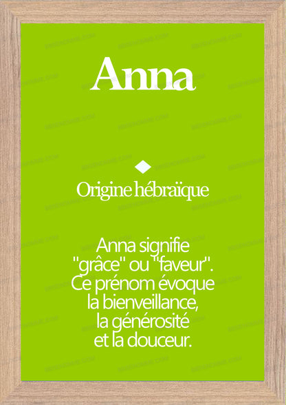 Tableau Prénom Anna Personnalisé - Origine et Signification