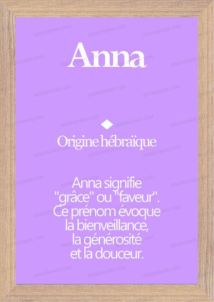 Tableau Prénom Anna Personnalisé - Origine et Signification