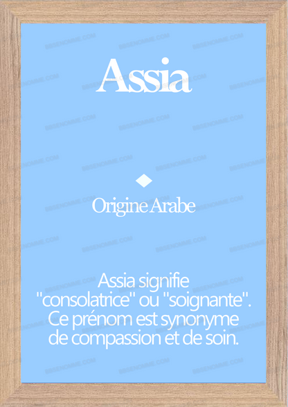 Tableau Prénom Assia Personnalisé - Origine et Signification