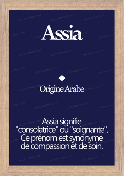 Tableau Prénom Assia Personnalisé - Origine et Signification