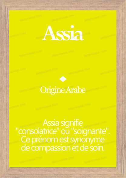 Tableau Prénom Assia Personnalisé - Origine et Signification