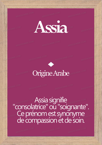 Tableau Prénom Assia Personnalisé - Origine et Signification