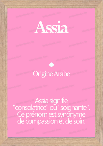 Tableau Prénom Assia Personnalisé - Origine et Signification