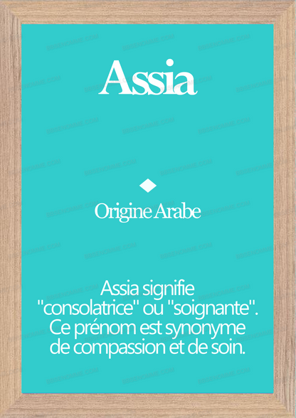 Tableau Prénom Assia Personnalisé - Origine et Signification