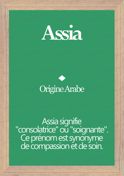 Tableau Prénom Assia Personnalisé - Origine et Signification