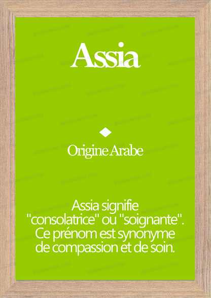 Tableau Prénom Assia Personnalisé - Origine et Signification