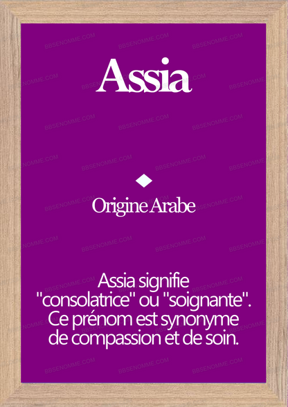 Tableau Prénom Assia Personnalisé - Origine et Signification
