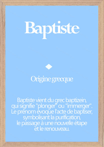 Tableau Prénom Baptiste Personnalisé - Origine et Signification