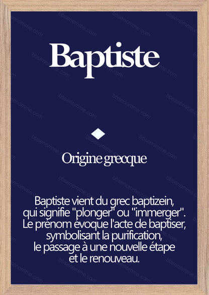Tableau Prénom Baptiste Personnalisé - Origine et Signification