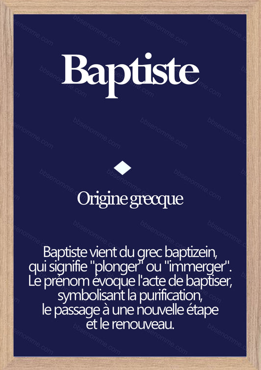 Tableau Prénom Baptiste Personnalisé - Origine et Signification