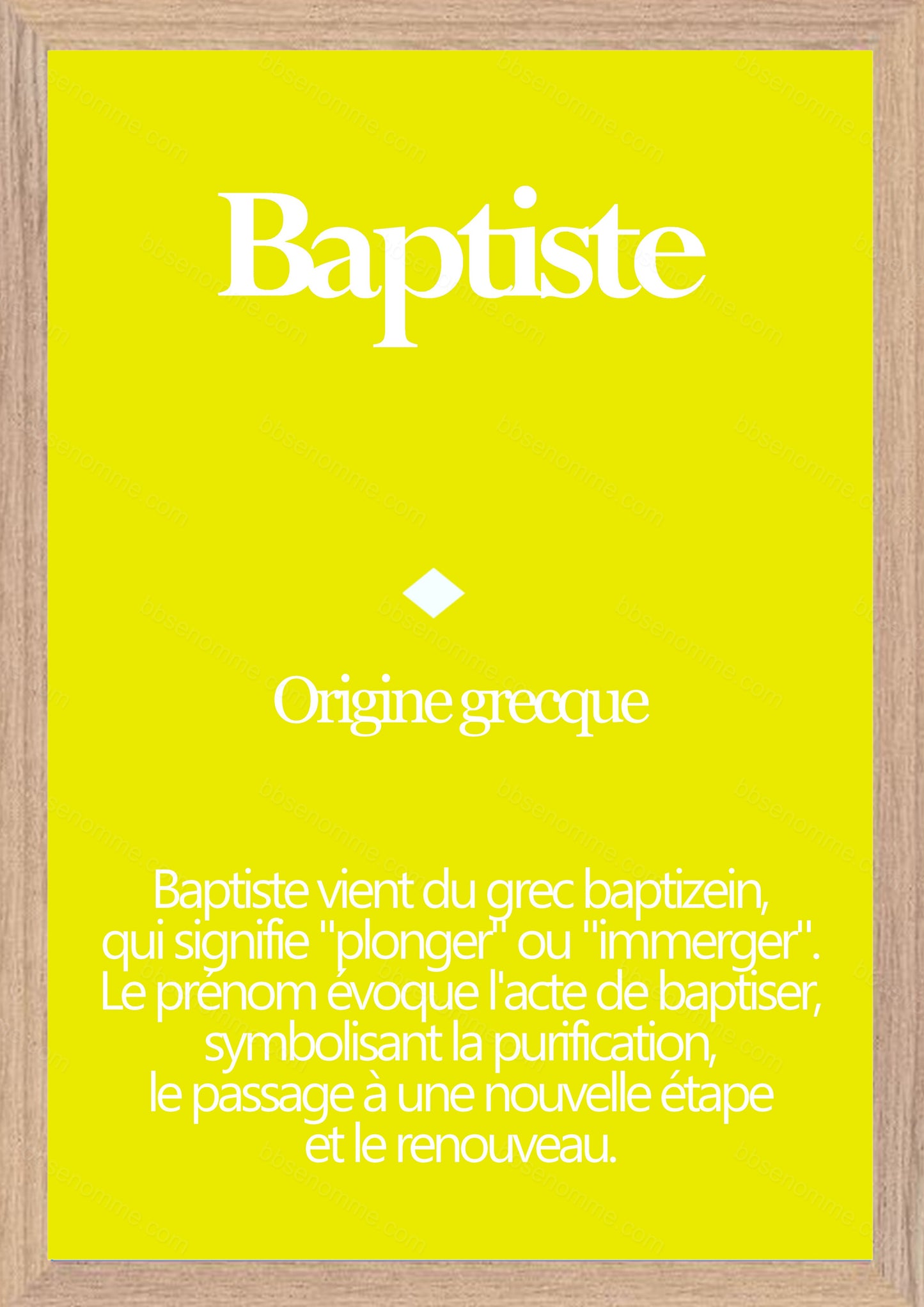 Tableau Prénom Baptiste Personnalisé - Origine et Signification