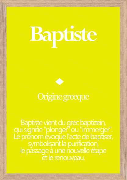 Tableau Prénom Baptiste Personnalisé - Origine et Signification