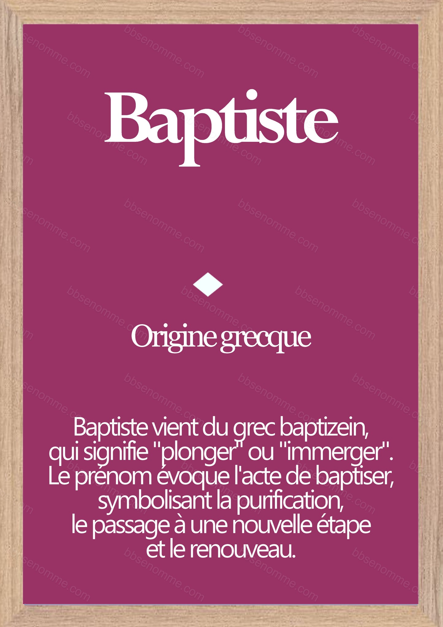 Tableau Prénom Baptiste Personnalisé - Origine et Signification