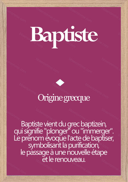 Tableau Prénom Baptiste Personnalisé - Origine et Signification