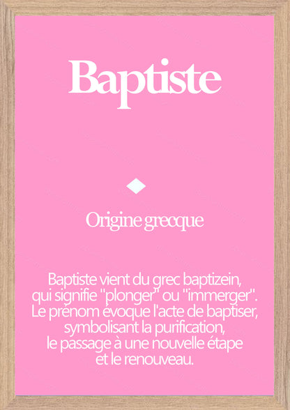 Tableau Prénom Baptiste Personnalisé - Origine et Signification
