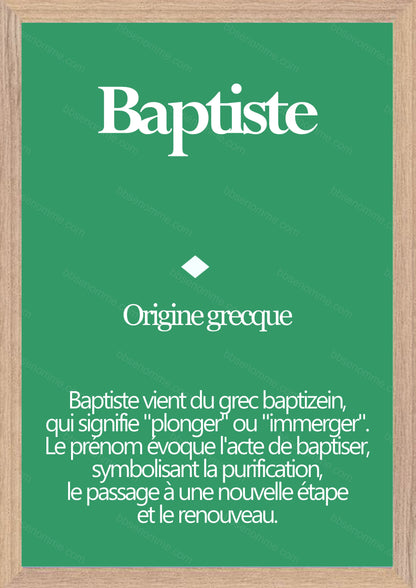 Tableau Prénom Baptiste Personnalisé - Origine et Signification