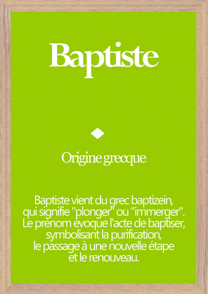 Tableau Prénom Baptiste Personnalisé - Origine et Signification