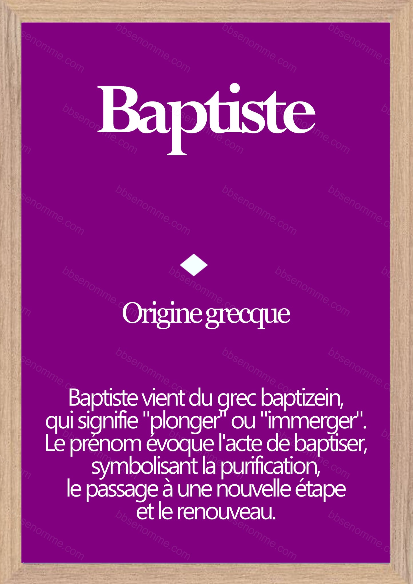 Tableau Prénom Baptiste Personnalisé - Origine et Signification