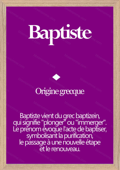 Tableau Prénom Baptiste Personnalisé - Origine et Signification