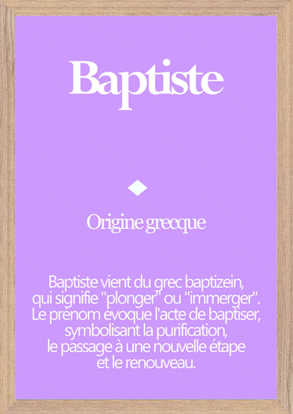 Tableau Prénom Baptiste Personnalisé - Origine et Signification