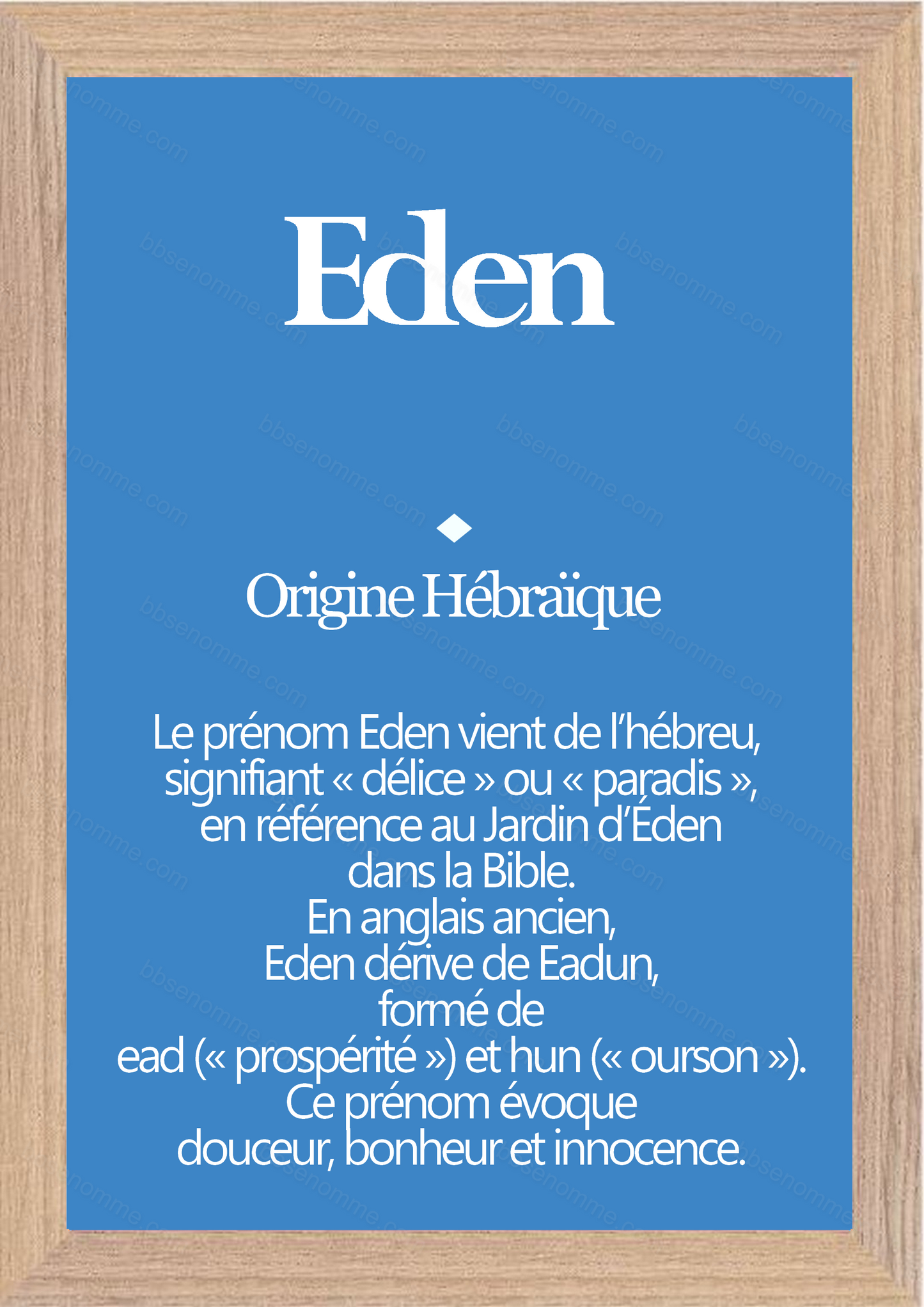 Tableau Prénom Eden Personnalisé - Origine et Signification