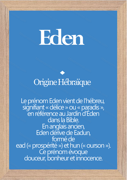 Tableau Prénom Eden Personnalisé - Origine et Signification
