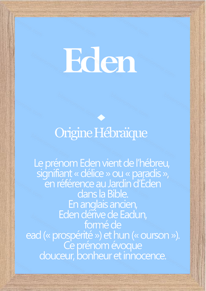 Tableau Prénom Eden Personnalisé - Origine et Signification