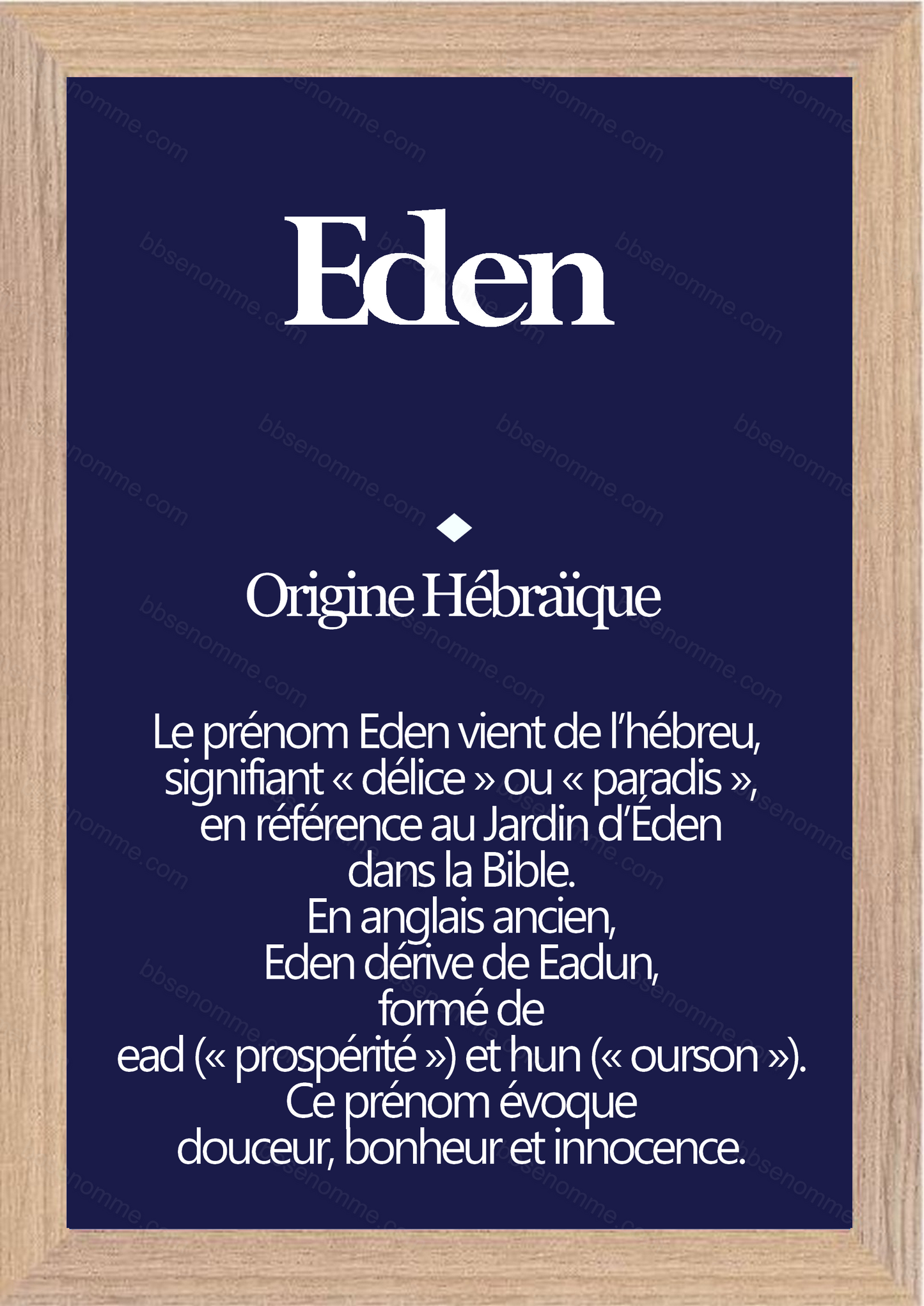 Tableau Prénom Eden Personnalisé - Origine et Signification