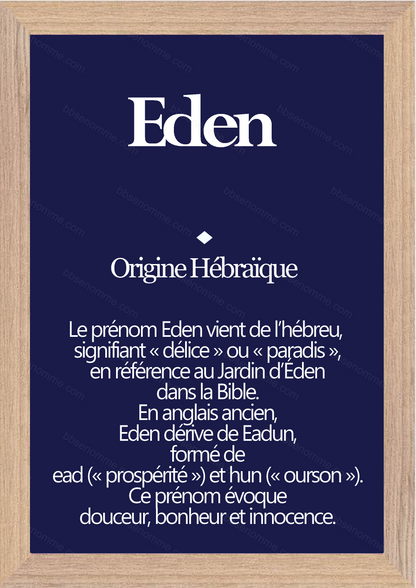 Tableau Prénom Eden Personnalisé - Origine et Signification