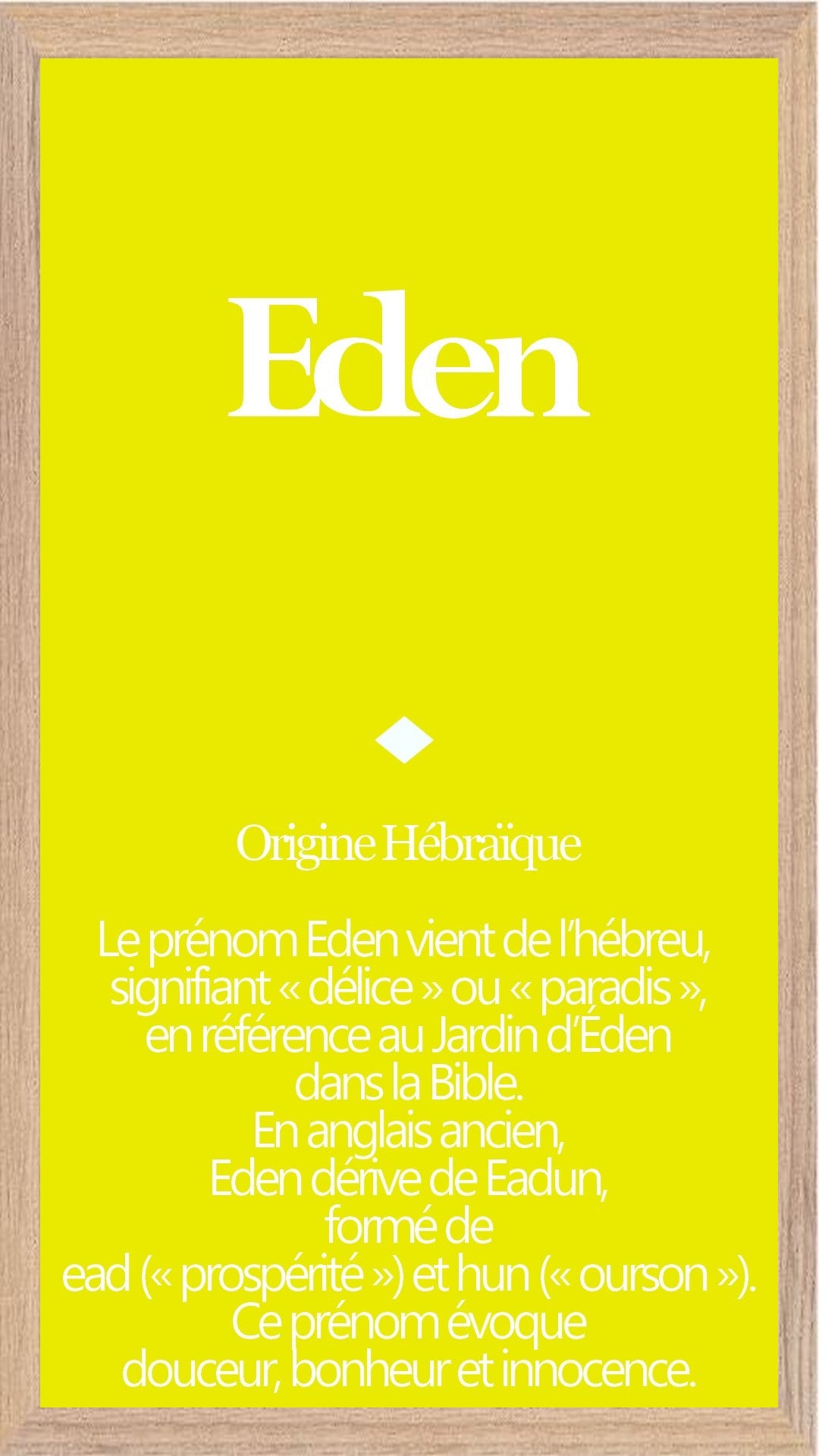 Tableau Prénom Eden Personnalisé - Origine et Signification