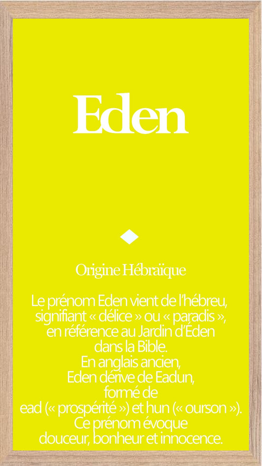 Tableau Prénom Eden Personnalisé - Origine et Signification