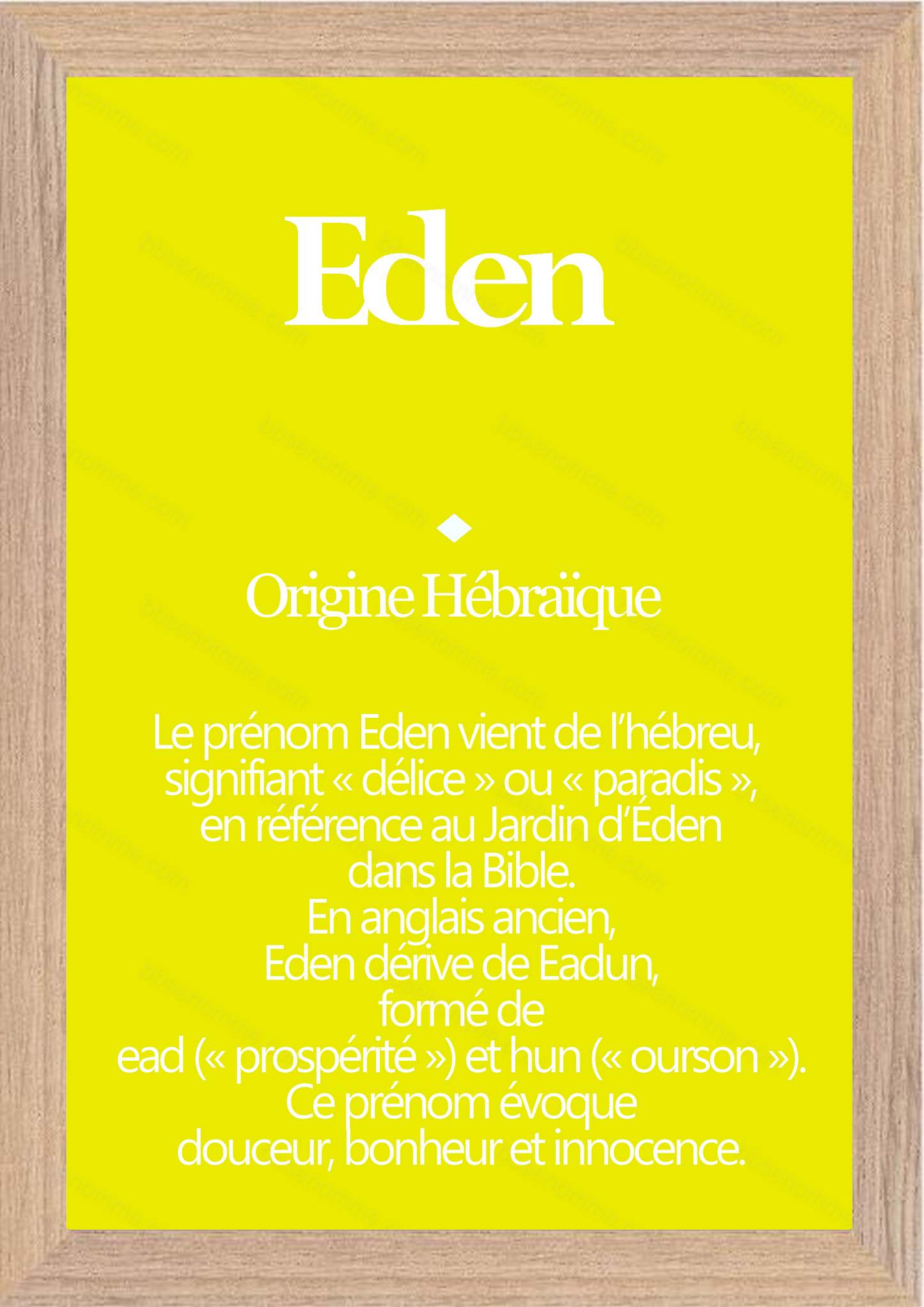 Tableau Prénom Eden Personnalisé - Origine et Signification
