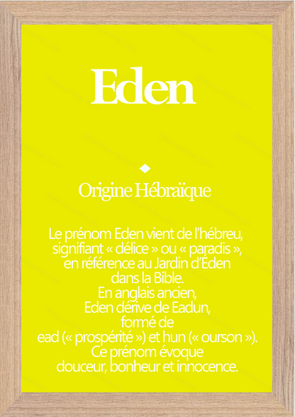 Tableau Prénom Eden Personnalisé - Origine et Signification