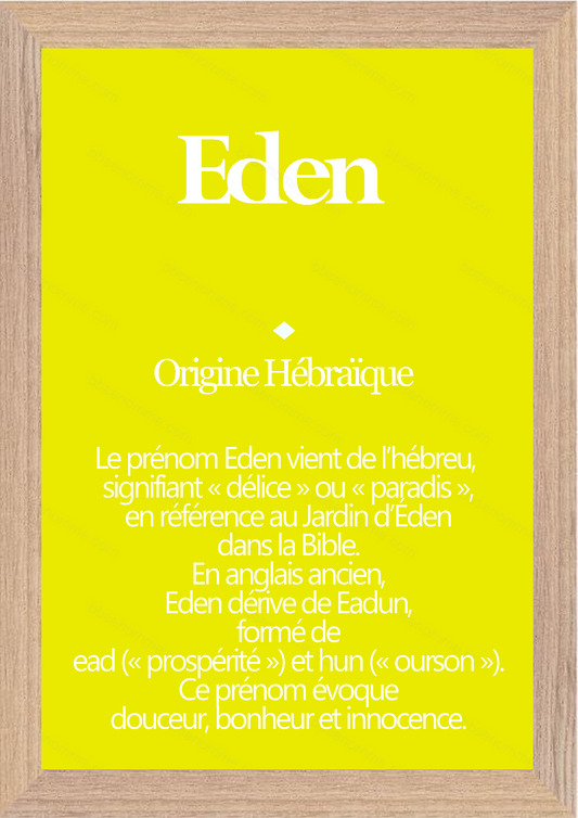 Tableau Prénom Eden Personnalisé - Origine et Signification