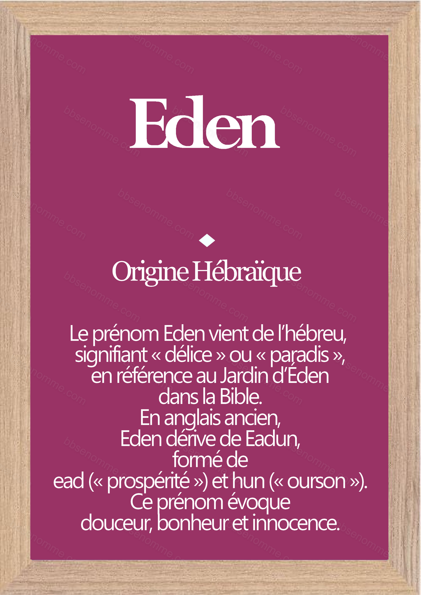 Tableau Prénom Eden Personnalisé - Origine et Signification