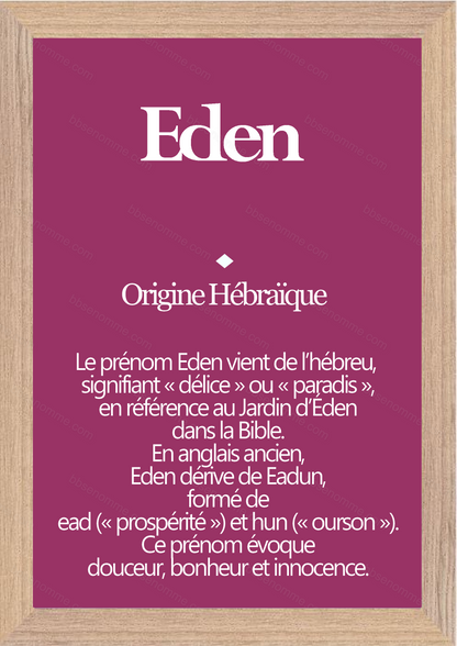 Tableau Prénom Eden Personnalisé - Origine et Signification