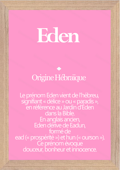 Tableau Prénom Eden Personnalisé - Origine et Signification